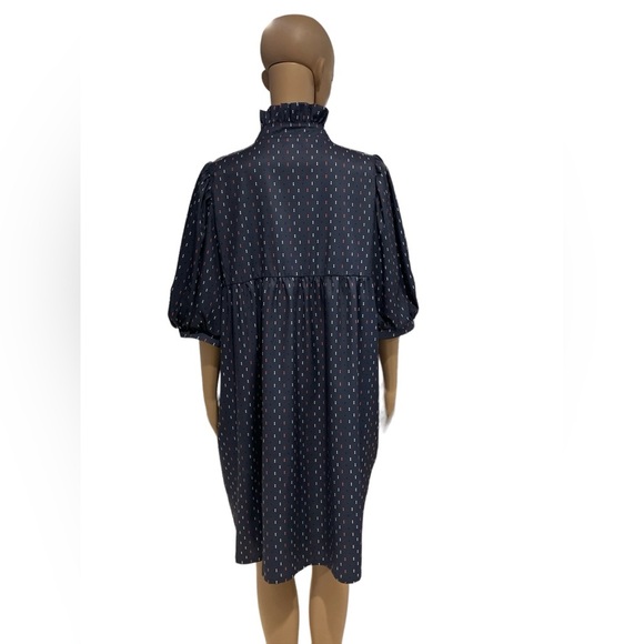 High Neck Dress in Navy Swiss Dot size L - Picture 6 of 6